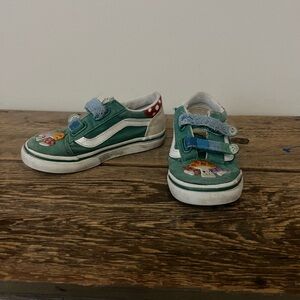 Vans Old Skool V Mushroom Kids Green Velcro Skate Sneakers